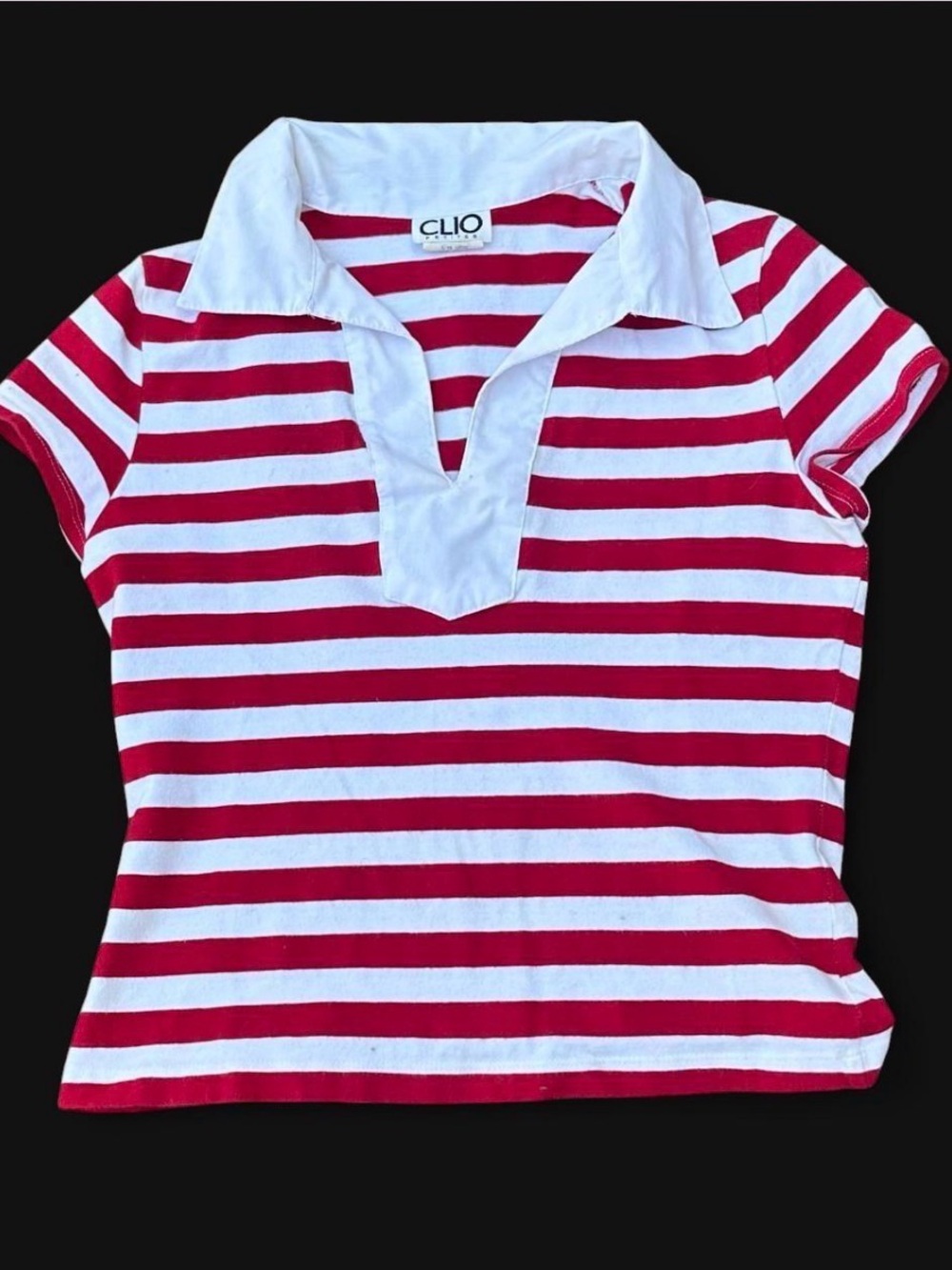 Vintage Clio Red & White Striped Short-Sleeve Polo